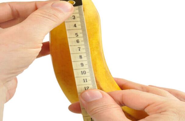 measuring the size of the penis before enlarging it, using the example of a banana